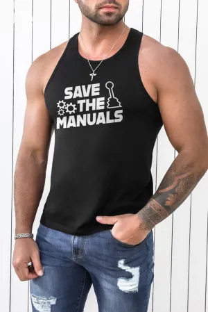 Black Save The Manuals Graphic Print Racerback Men's Tank Top