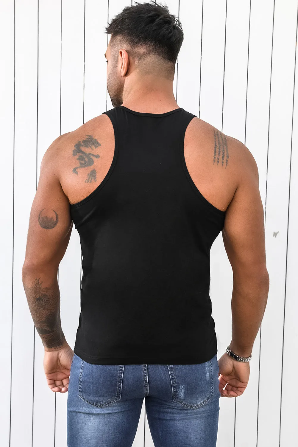 Black Save The Manuals Graphic Print Racerback Men's Tank Top
