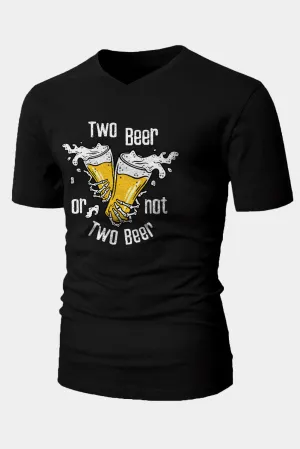 Black TWO BEER Skeleton Graphic Print V Neck Men's T Shirt
