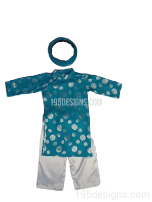 Blue Ao Dai Baby Girl Viet Nam Traditional Long Dress Kid Set - Gấm Xanh