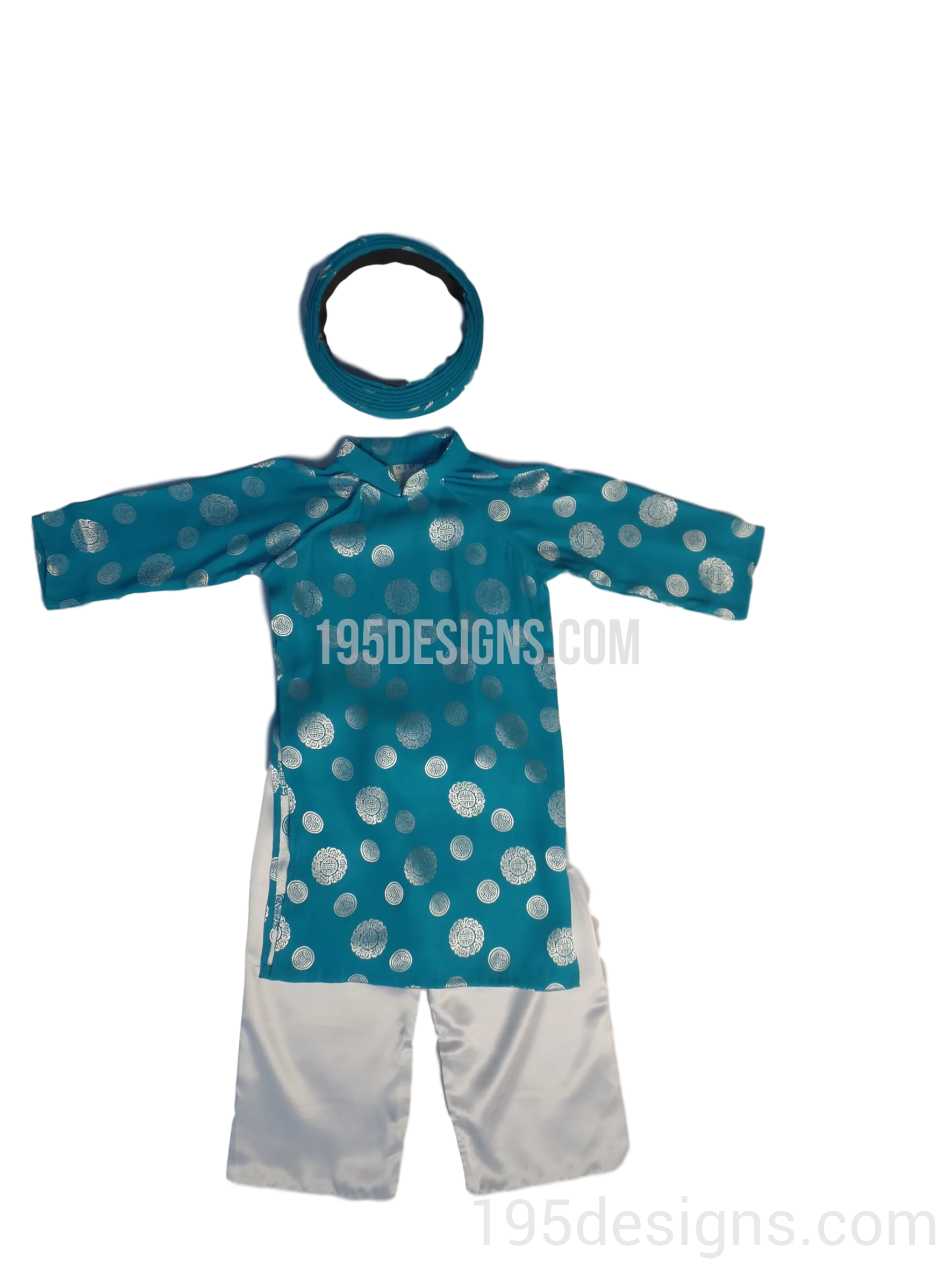 Blue Ao Dai Baby Girl Viet Nam Traditional Long Dress Kid Set - Gấm Xanh