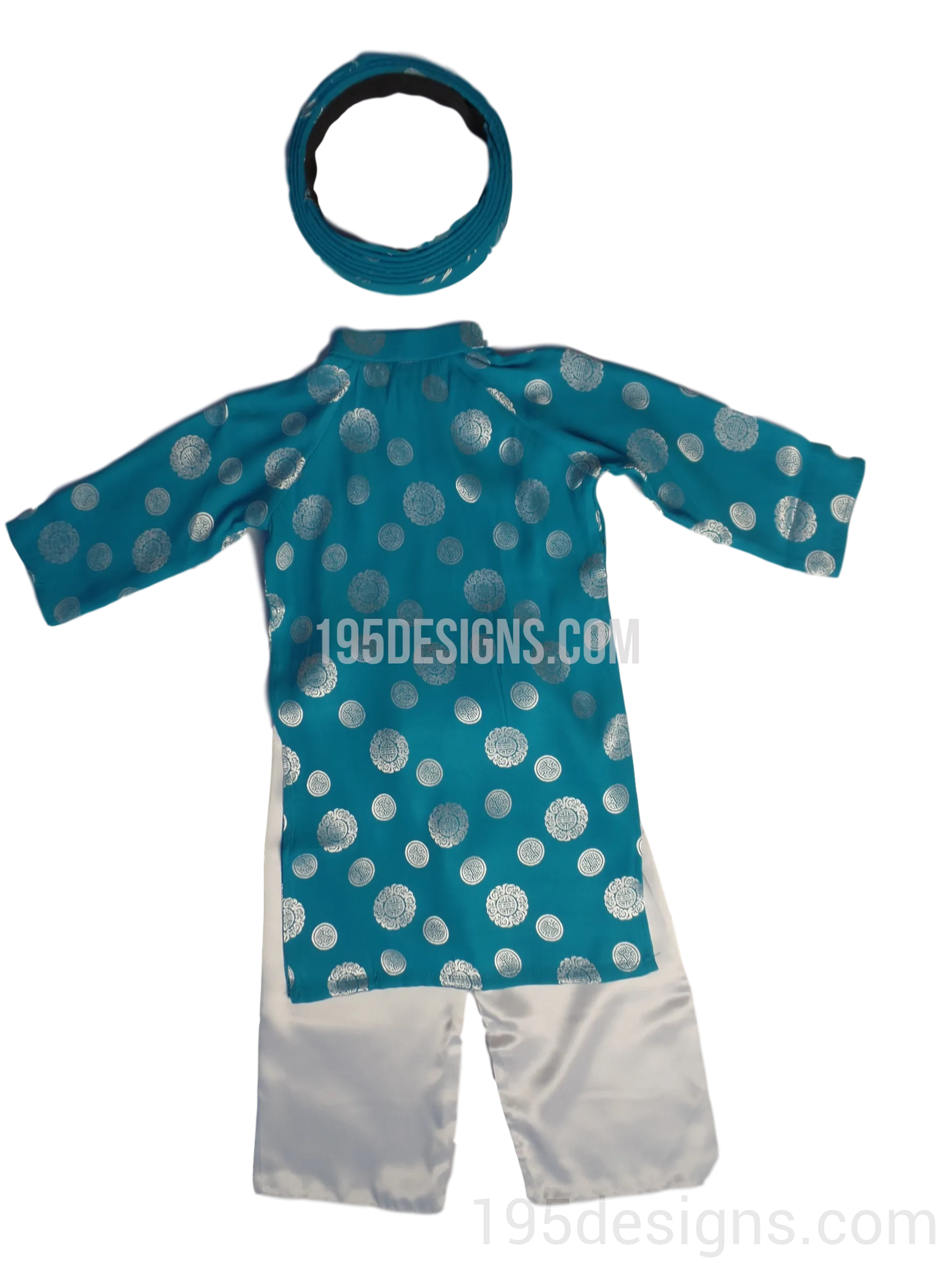 Blue Ao Dai Baby Girl Viet Nam Traditional Long Dress Kid Set - Gấm Xanh