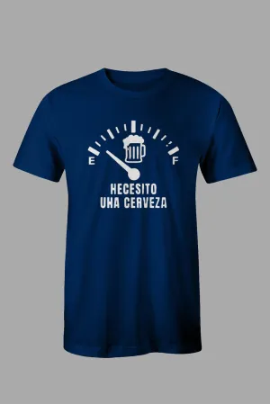 Blue HECESITO UHA CERVEZA Graphic Print Men's T Shirt