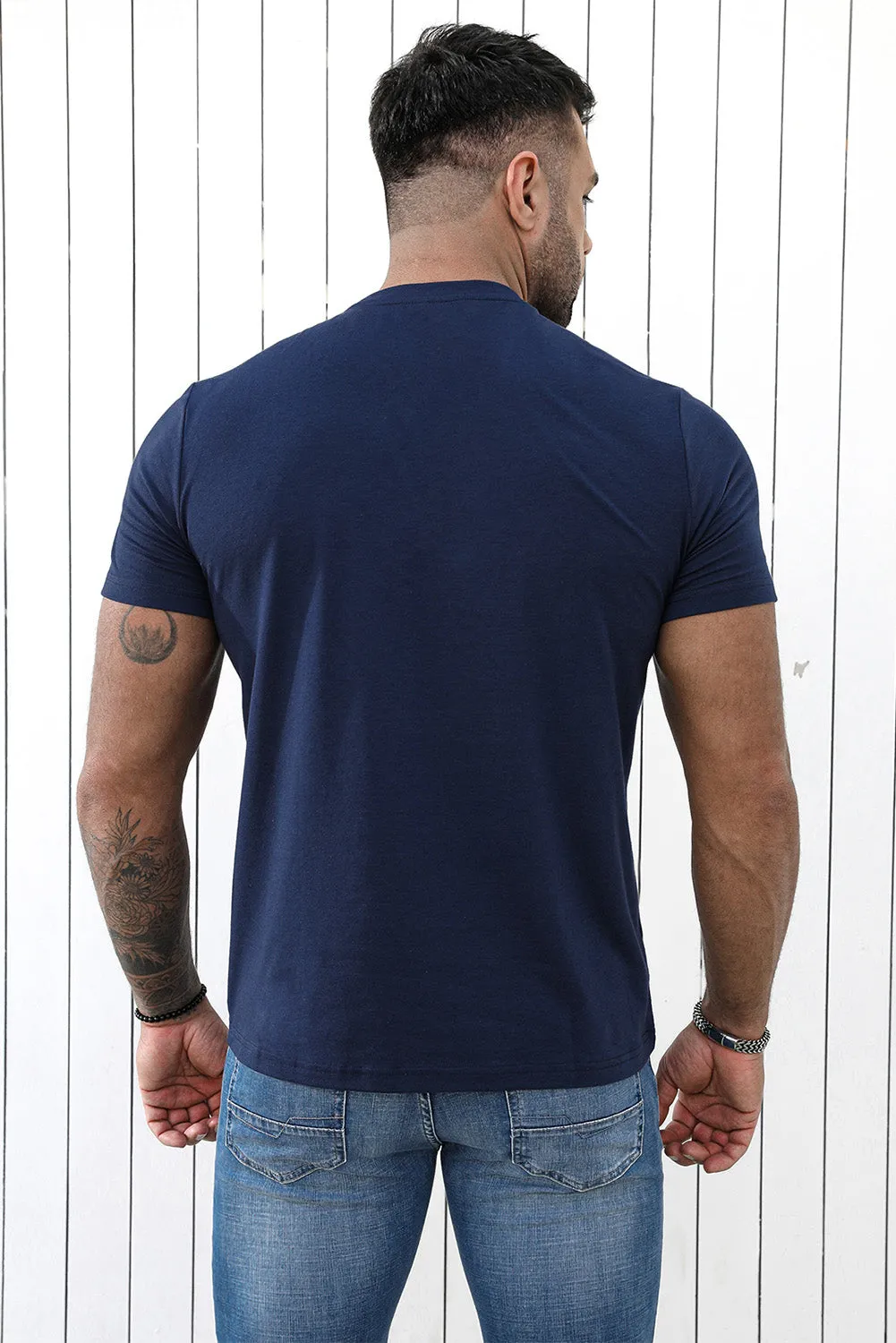 Blue HECESITO UHA CERVEZA Graphic Print Men's T Shirt