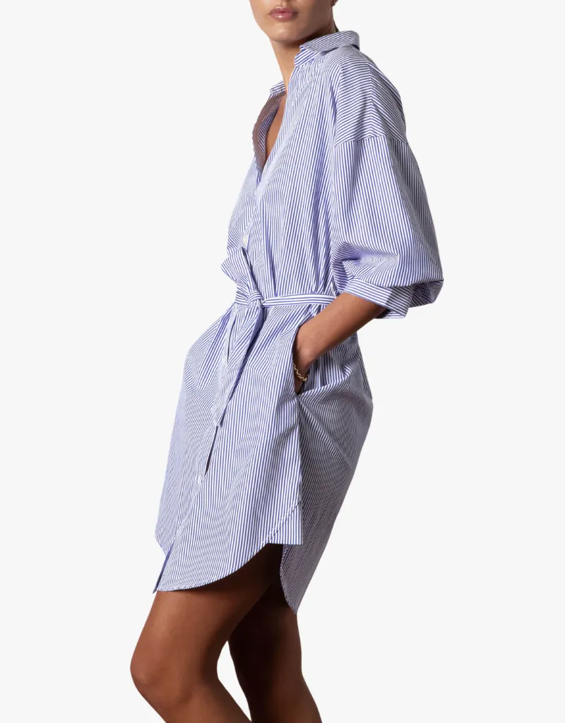 Brochu Walker Kate Belted Dress in Blue Stripes