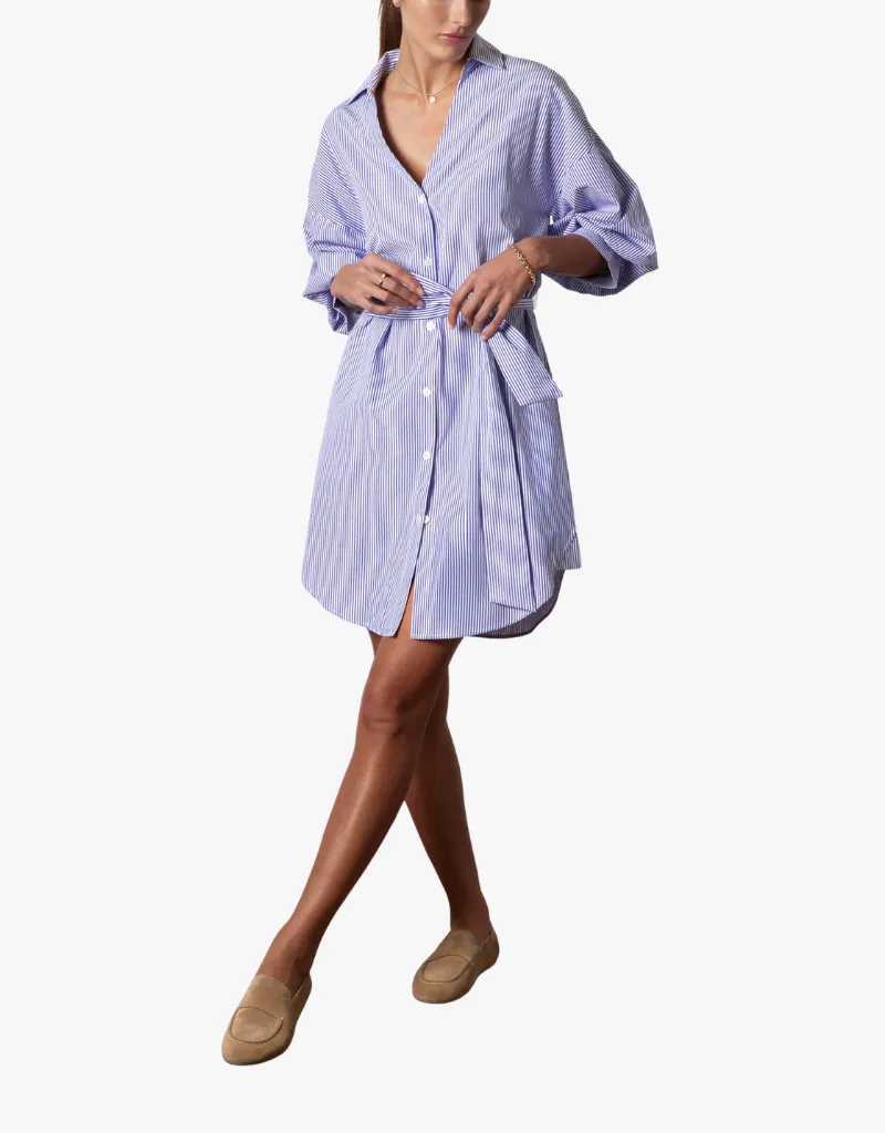Brochu Walker Kate Belted Dress in Blue Stripes