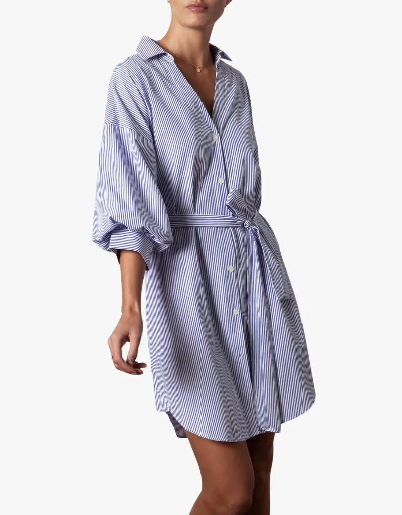 Brochu Walker Kate Belted Dress in Blue Stripes
