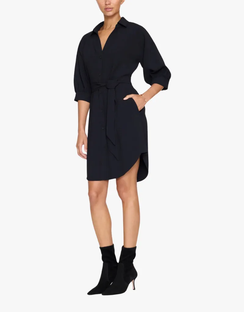 Brochu Walker Kate Crepe Belted Dress in Black Onyx