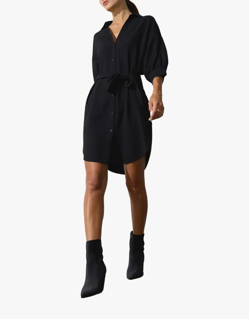 Brochu Walker Kate Crepe Belted Dress in Black Onyx