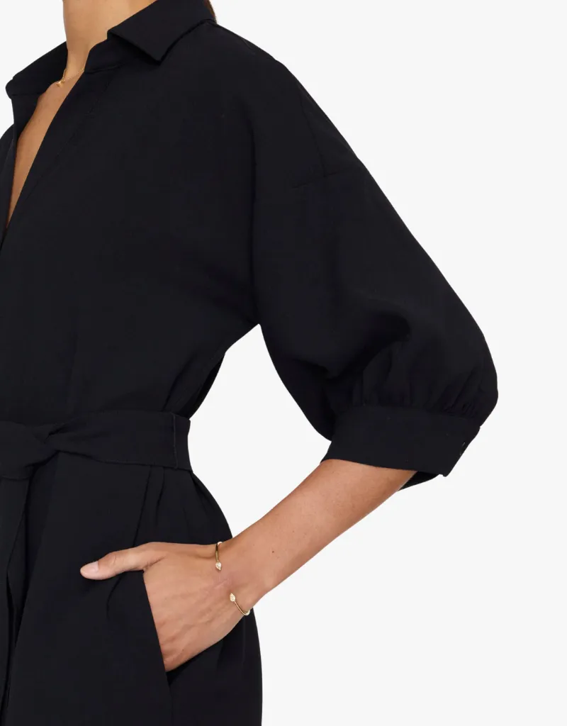 Brochu Walker Kate Crepe Belted Dress in Black Onyx