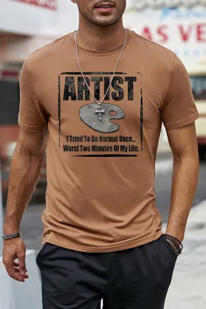 Brown ARTIST Letter Graphic Print Short Sleeve Tee