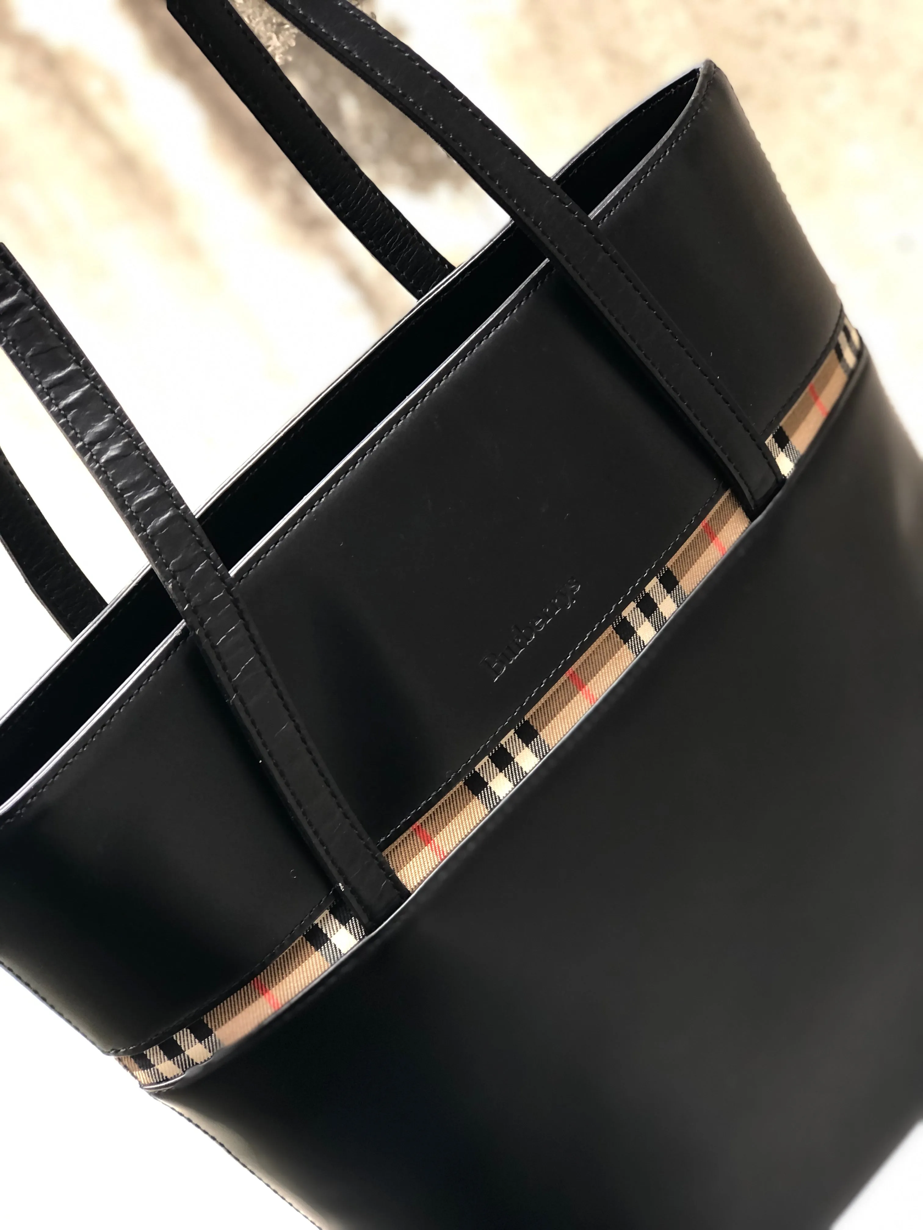 Burberrys Classic check Bucket Totebag Shoulder bag Black Vintage Old njai3y