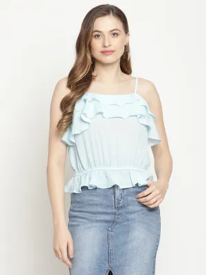 Camla Barcelona Strappy Sky Blue Ruffle Camisole Top