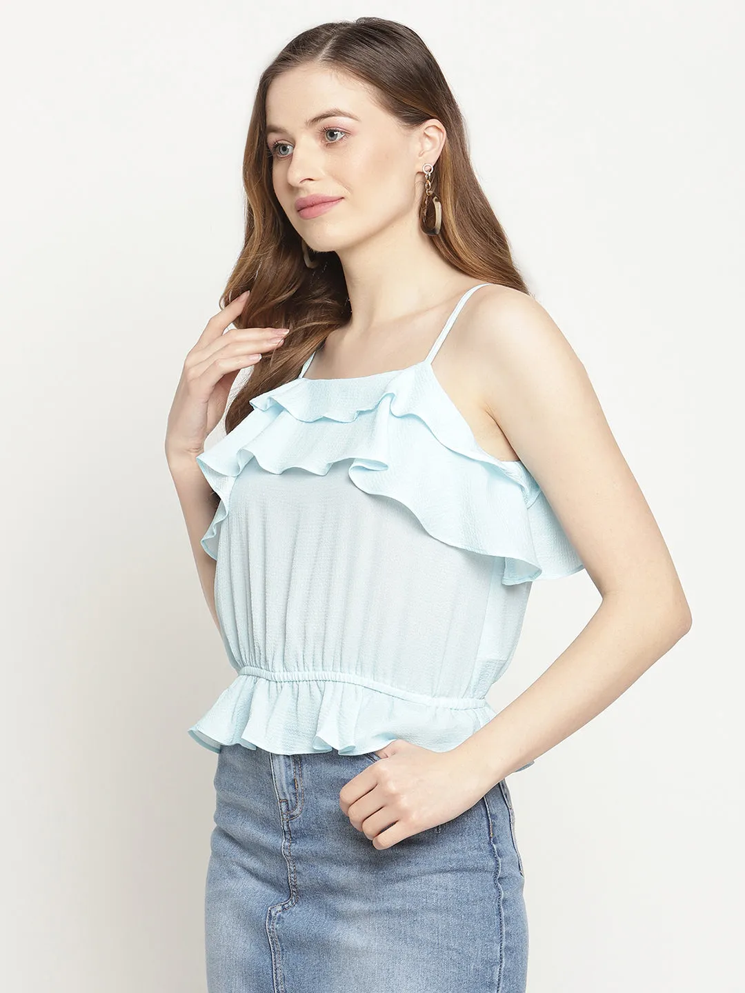 Camla Barcelona Strappy Sky Blue Ruffle Camisole Top