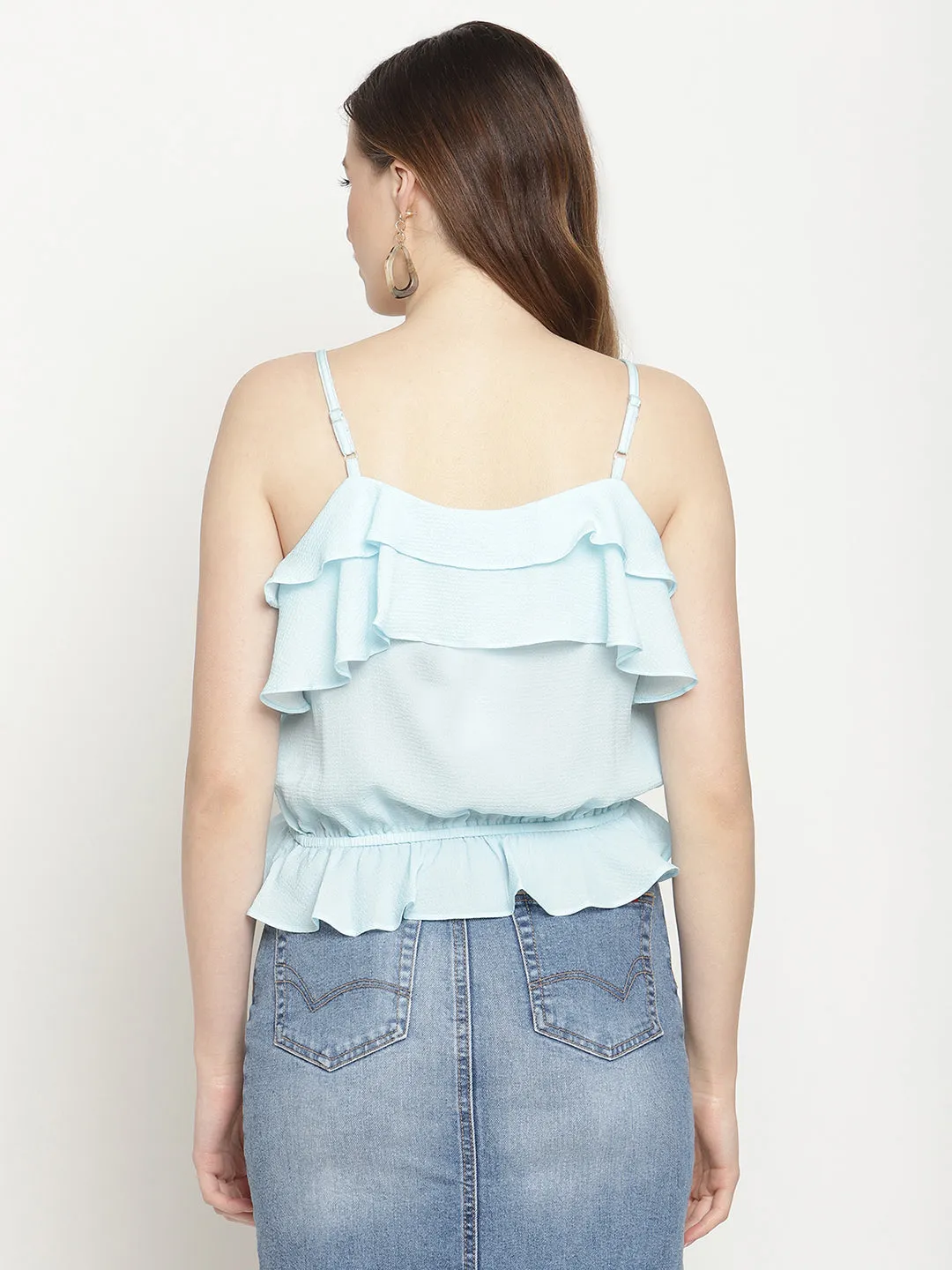 Camla Barcelona Strappy Sky Blue Ruffle Camisole Top