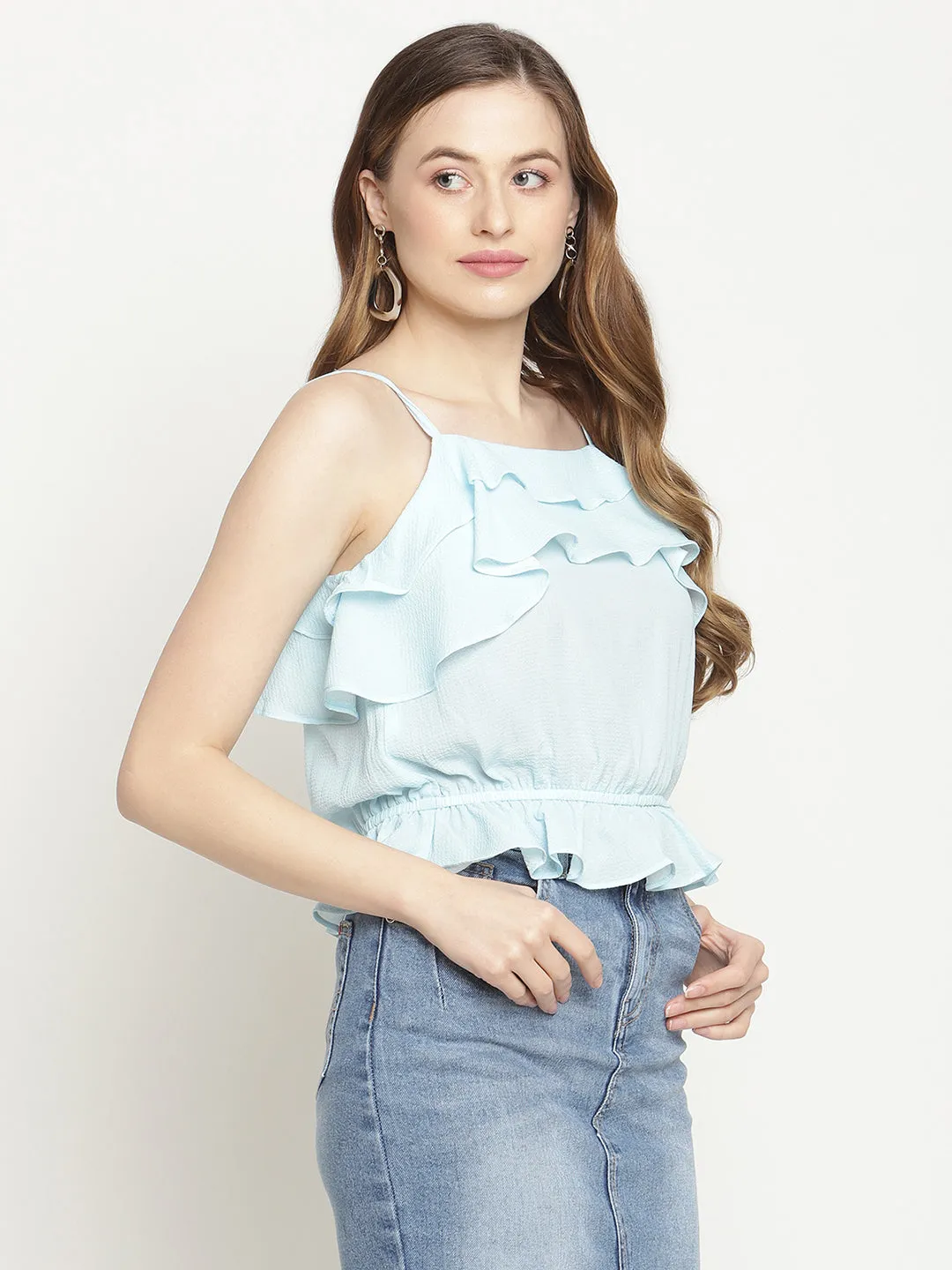 Camla Barcelona Strappy Sky Blue Ruffle Camisole Top