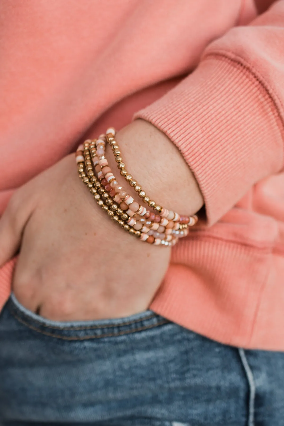 Carefree Beauty Stackable Bracelet Set- Pink