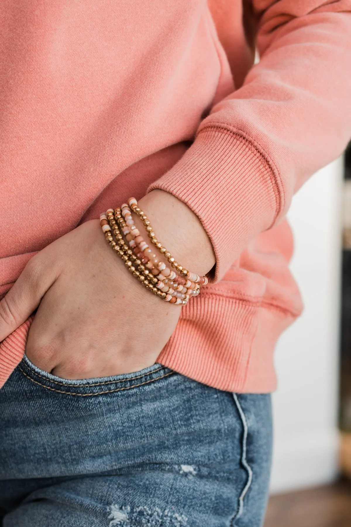 Carefree Beauty Stackable Bracelet Set- Pink