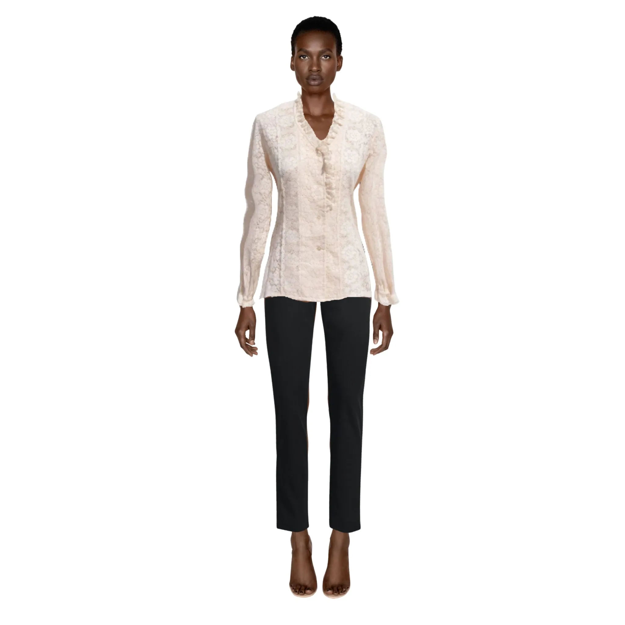 CAREFREE FASHIONS Lace Cream Floral Top | Size M/L