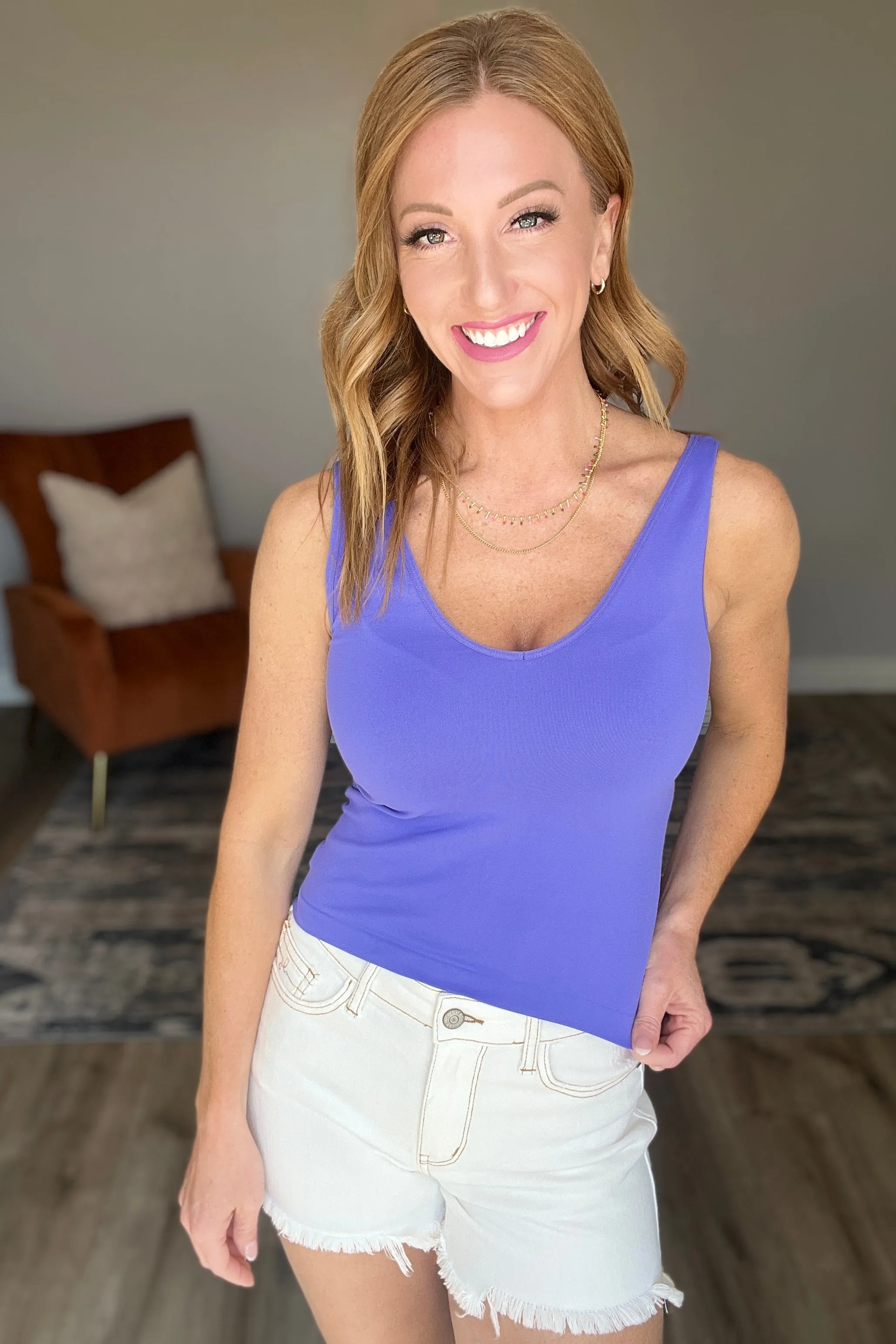 Carefree Seamless Reversible Tank in Periwinkle