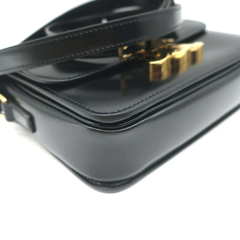 Celine Teen Triomphe Bag Black Shiny Calfskin Leather Crossbody NEW