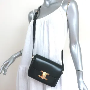 Celine Teen Triomphe Bag Black Shiny Calfskin Leather Crossbody NEW