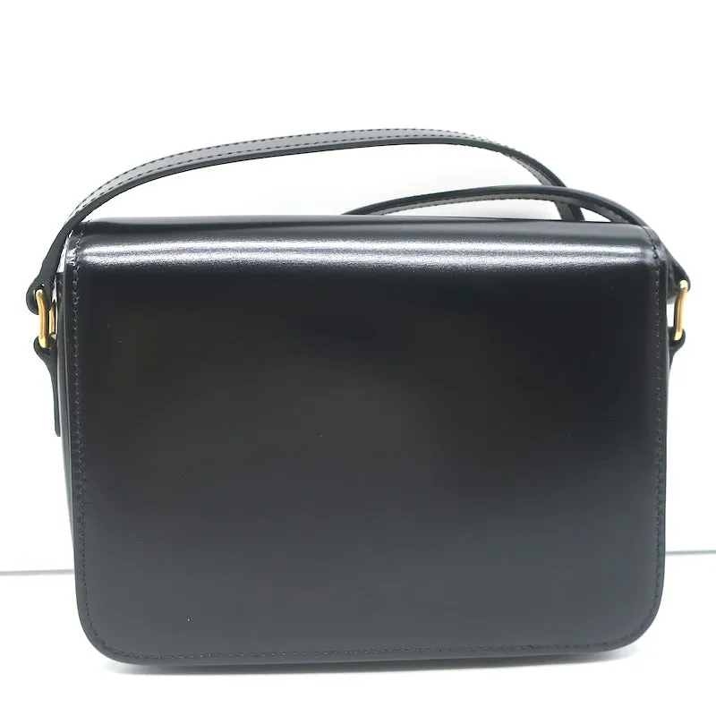 Celine Teen Triomphe Bag Black Shiny Calfskin Leather Crossbody NEW