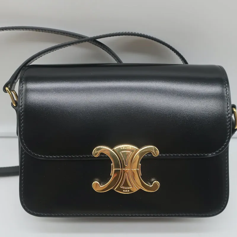 Celine Teen Triomphe Bag Black Shiny Calfskin Leather Crossbody NEW