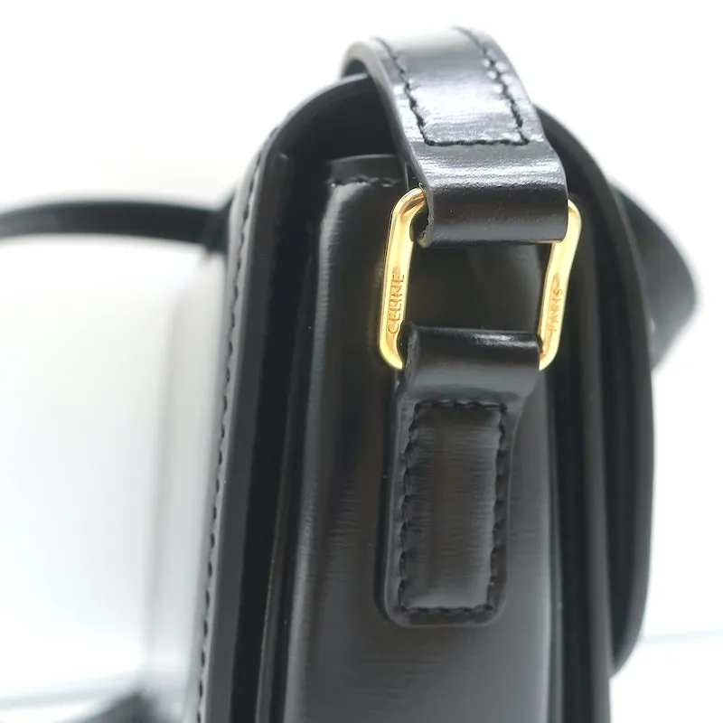 Celine Teen Triomphe Bag Black Shiny Calfskin Leather Crossbody NEW