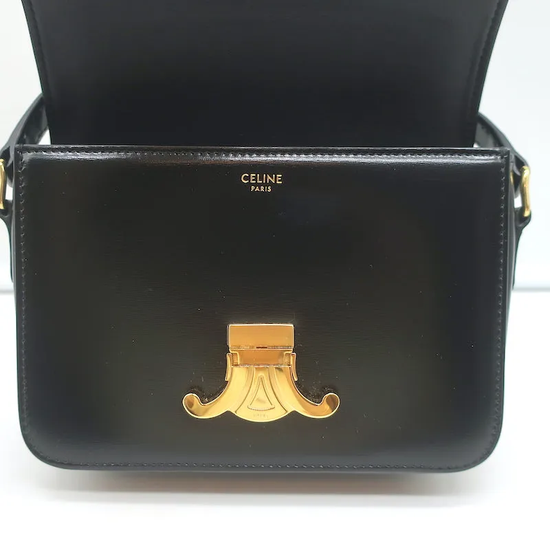 Celine Teen Triomphe Bag Black Shiny Calfskin Leather Crossbody NEW