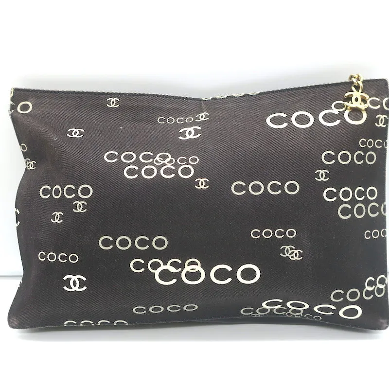 Chanel 2002 Coco Print Canvas Small Wristlet Clutch Black