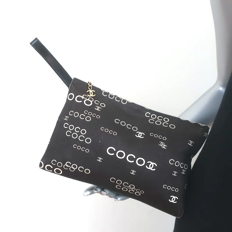 Chanel 2002 Coco Print Canvas Small Wristlet Clutch Black