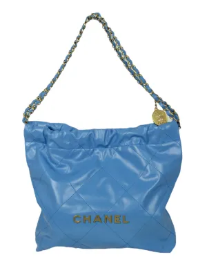 Chanel 2024 Blue Leather Quilted Chanel 22 Tote Bag