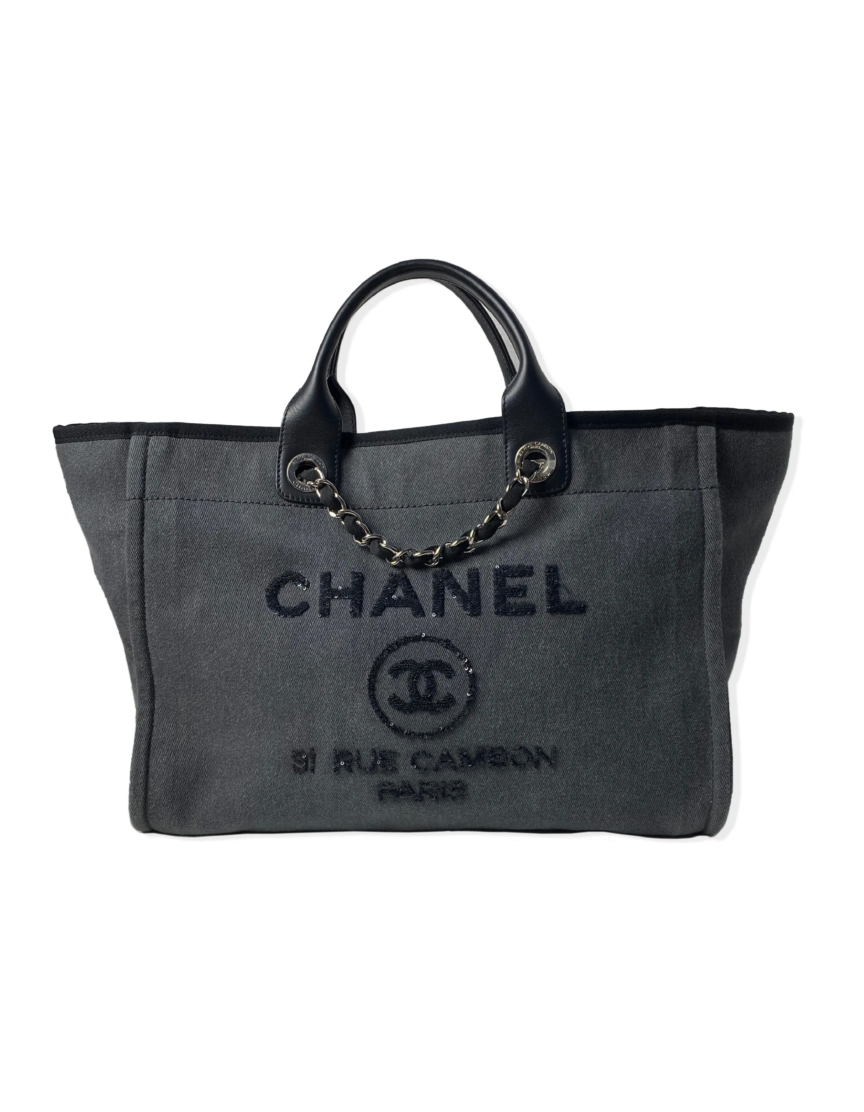 Chanel Black Denim Large Sequins Deauville Tote Bag
