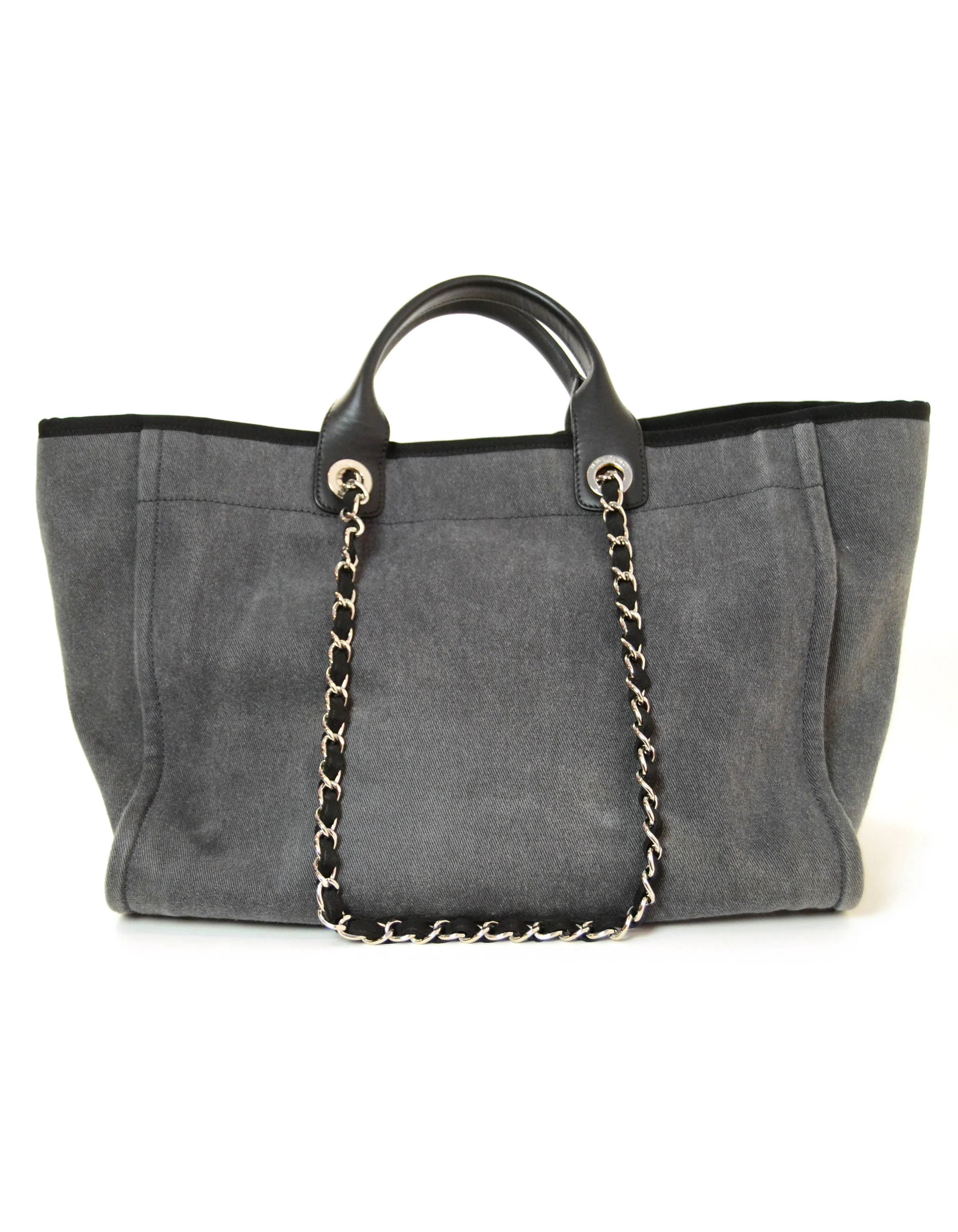 Chanel Black Denim Large Sequins Deauville Tote Bag