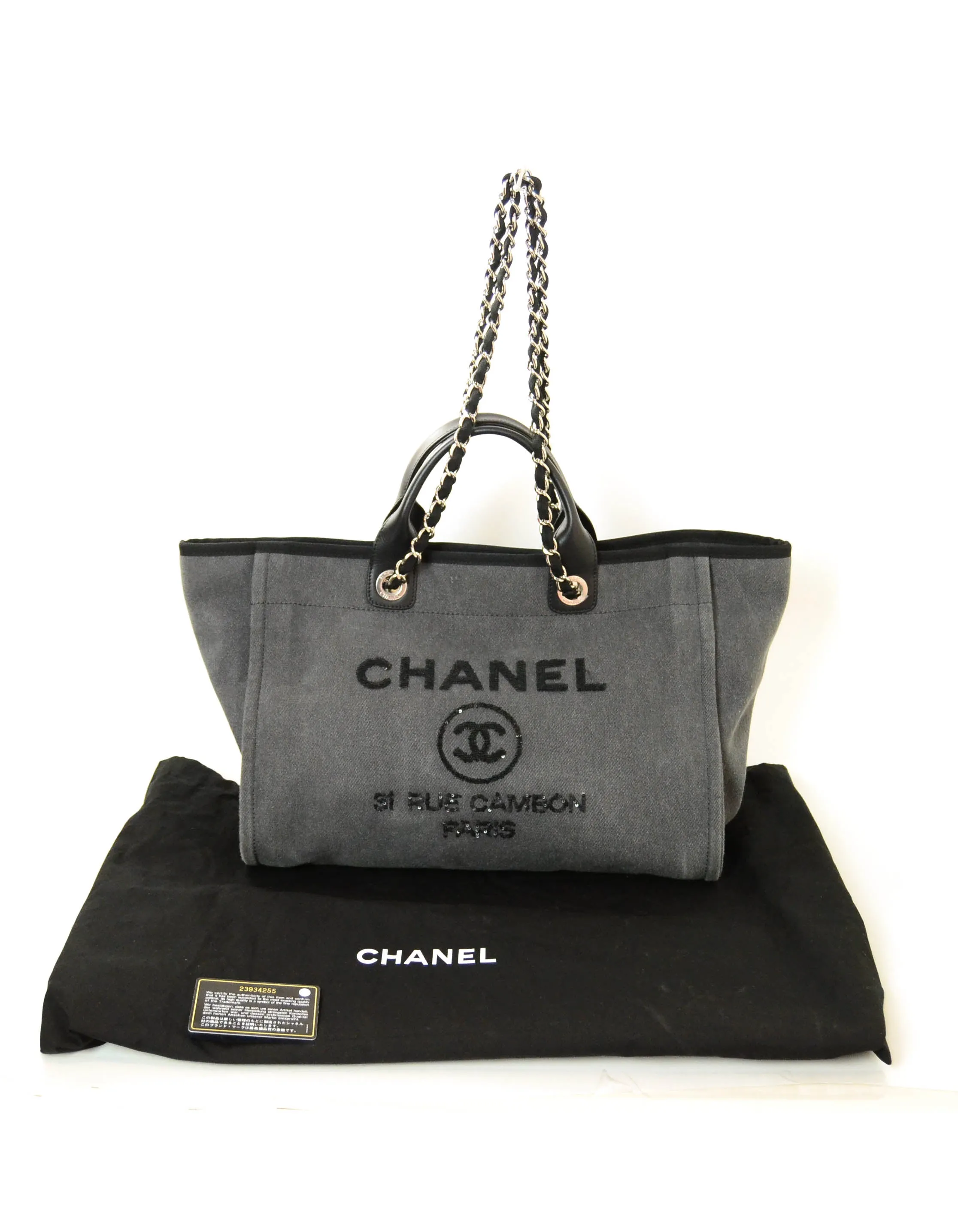 Chanel Black Denim Large Sequins Deauville Tote Bag
