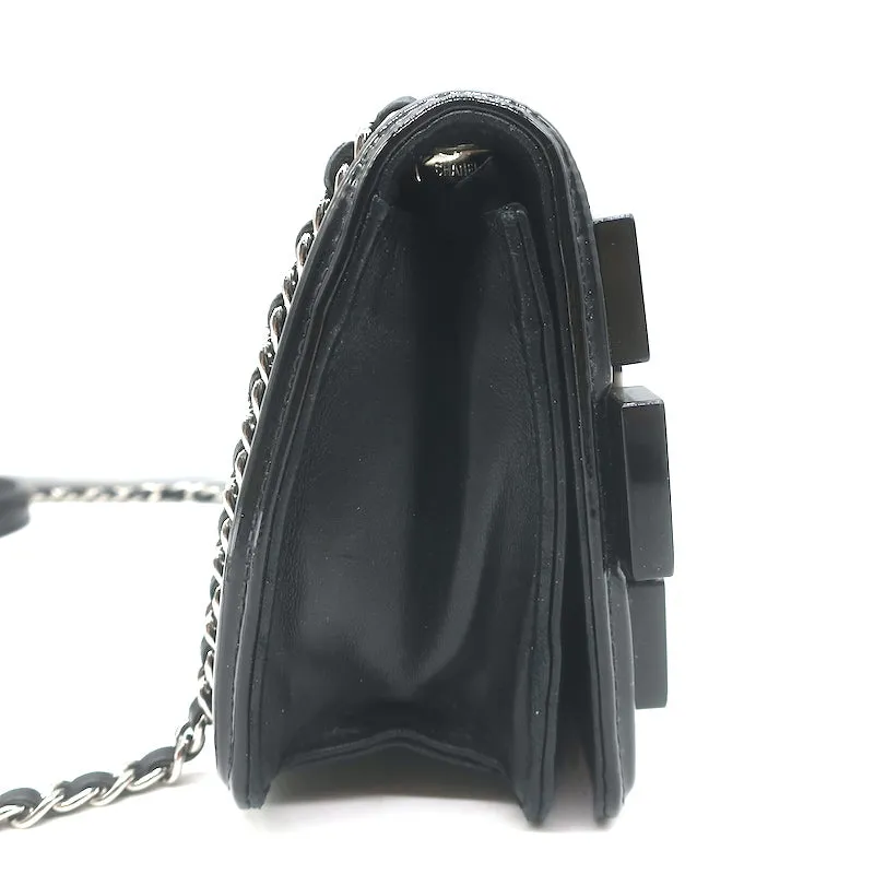 Chanel Boy Brick Striped Flap Bag Black & White Patent Leather Small Crossbody