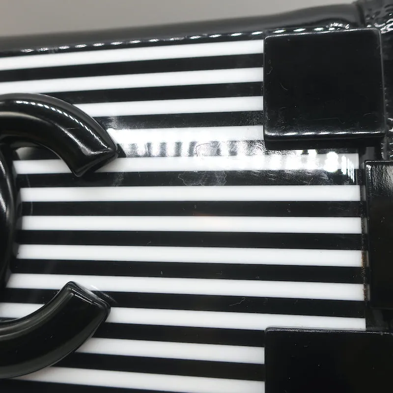 Chanel Boy Brick Striped Flap Bag Black & White Patent Leather Small Crossbody