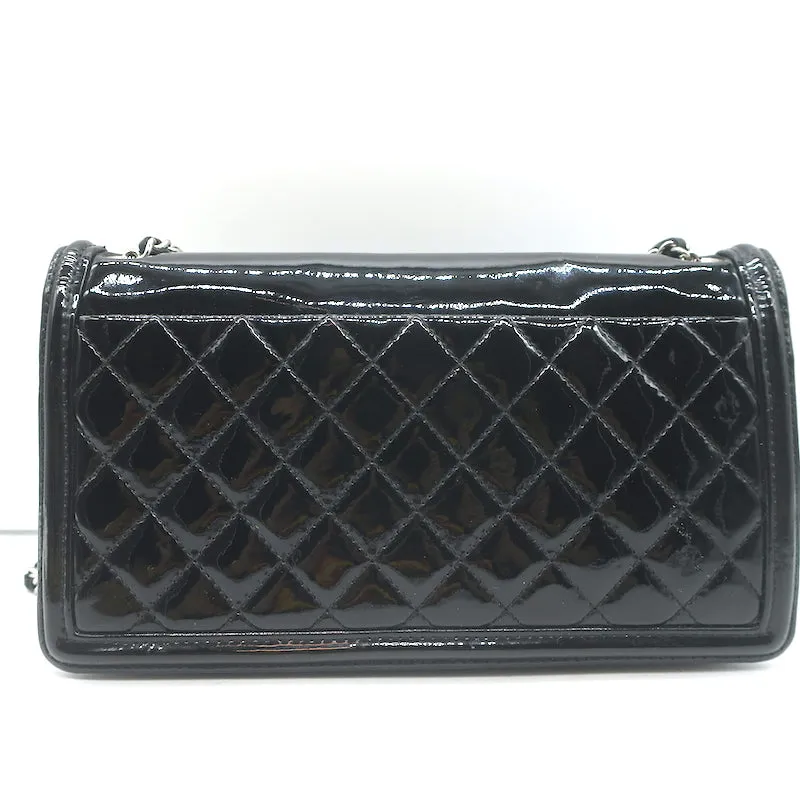 Chanel Boy Brick Striped Flap Bag Black & White Patent Leather Small Crossbody