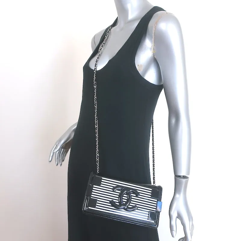 Chanel Boy Brick Striped Flap Bag Black & White Patent Leather Small Crossbody