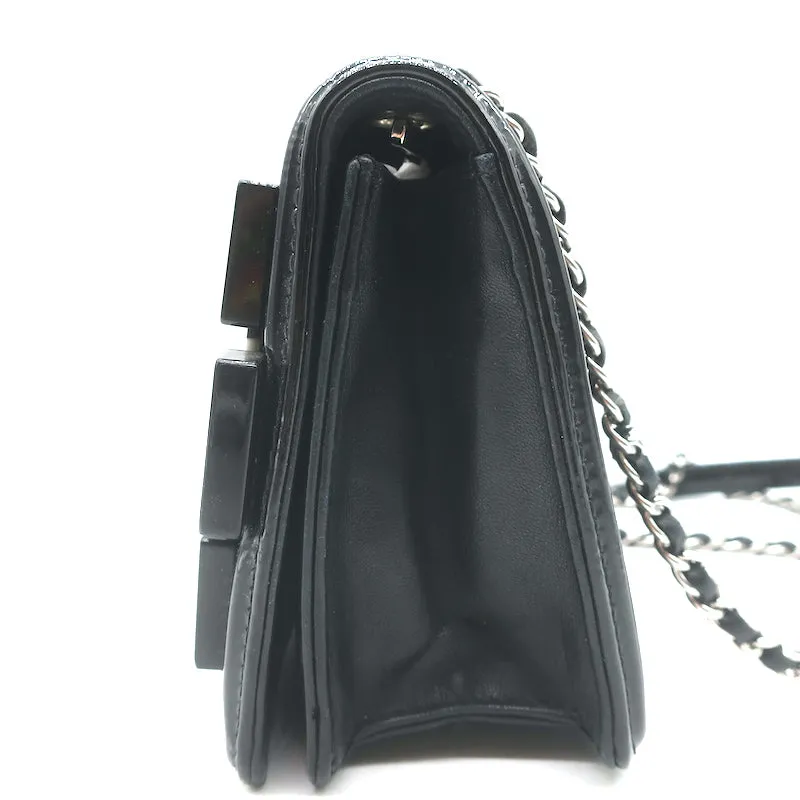 Chanel Boy Brick Striped Flap Bag Black & White Patent Leather Small Crossbody