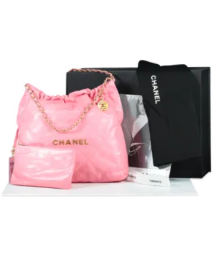 Chanel Coral Pink Calfskin Quilted 22 Bag With Pouch