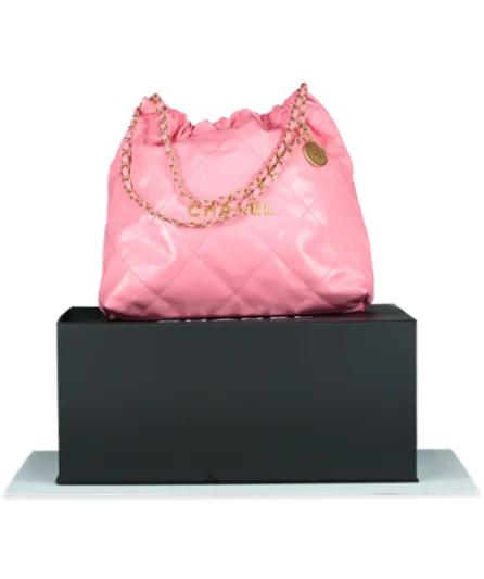 Chanel Coral Pink Calfskin Quilted 22 Bag With Pouch