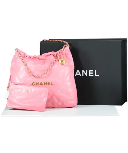 Chanel Coral Pink Calfskin Quilted 22 Bag With Pouch