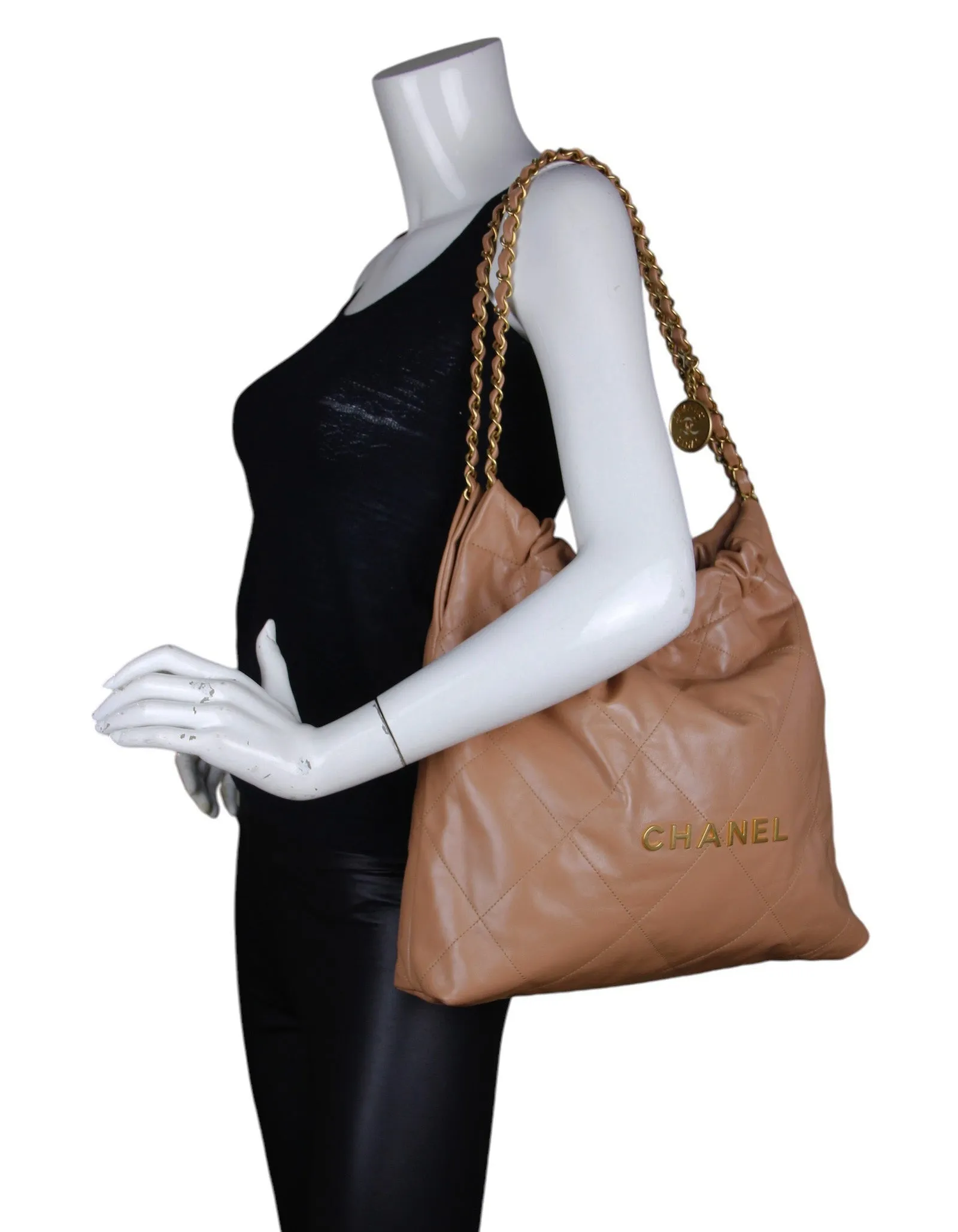 Chanel Dark Beige Leather Quilted Chanel 22 Tote Bag