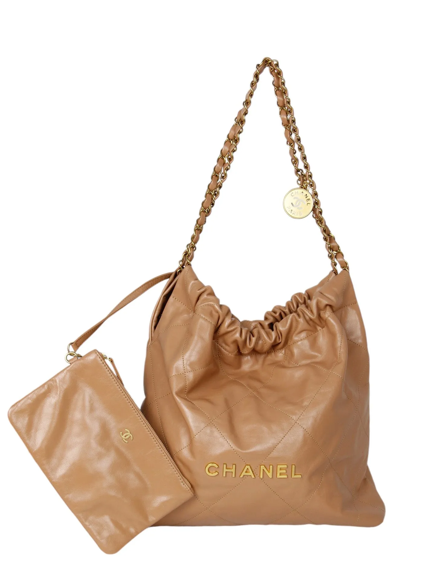 Chanel Dark Beige Leather Quilted Chanel 22 Tote Bag