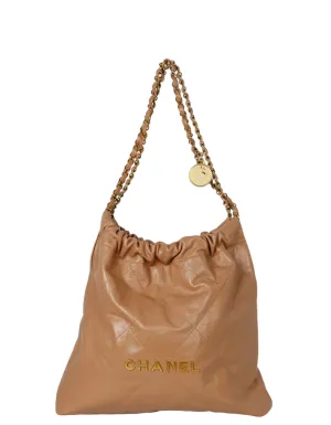 Chanel Dark Beige Leather Quilted Chanel 22 Tote Bag