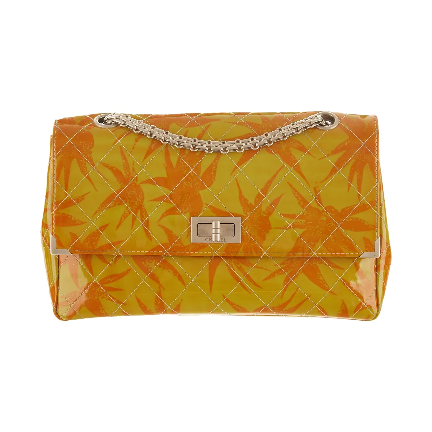 Chanel Orange Floral Print Chain Bag