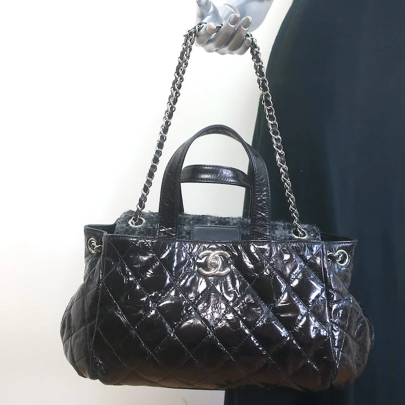 Chanel Portobello East West Tote Bag Black Quilted Glazed Calfskin and Tweed