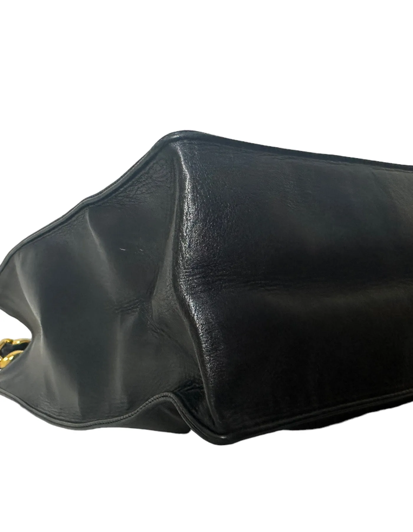 Chanel Vintage Black Leather CC Logo Tote